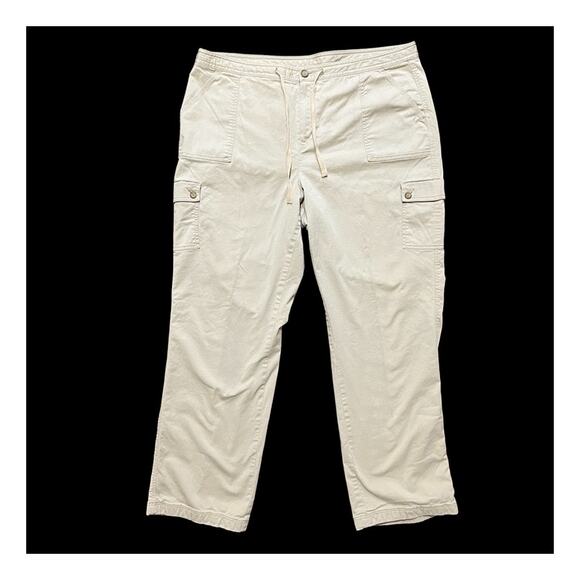 VTG L.L. BEAN Flannel Lined Straight Leg Utility Cargo Pants in Khaki SZ 16 TALL - Picture 2 of 10